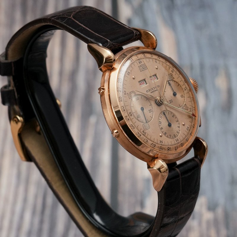 Orator Extra Chronograph Triple Date 18kts Rose Gold Cal.valjoux 72c -1950--photo-4