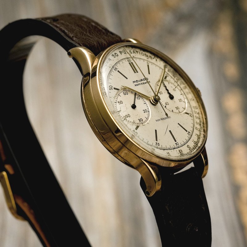  Chronographe Movado Double Signature "mappin & Webb" Or Jaune 18kts -1940- -photo-1