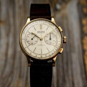  Movado Double Signature Chronograph "mappin & Webb" 18kt Yellow Gold -1940- 