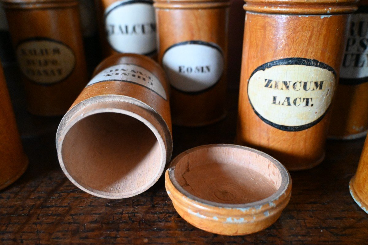 Painted Wooden Pharmacy Pots From The Early 19th Century, 2 Sizes-photo-1