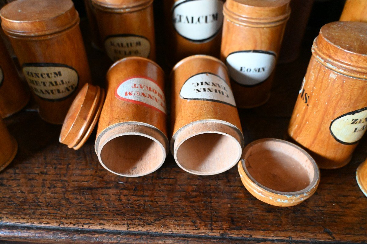 Painted Wooden Pharmacy Pots From The Early 19th Century, 2 Sizes-photo-2