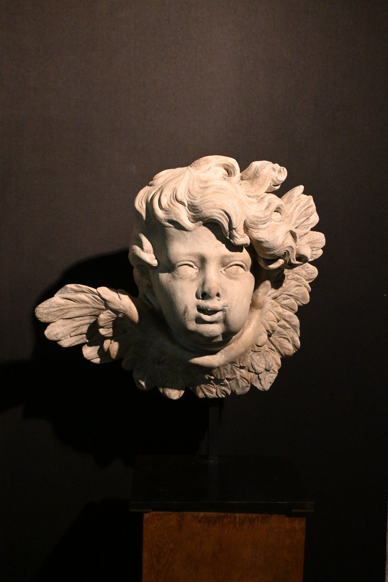 Plaster Angel Head, Early 20th Century Sculpture-photo-2