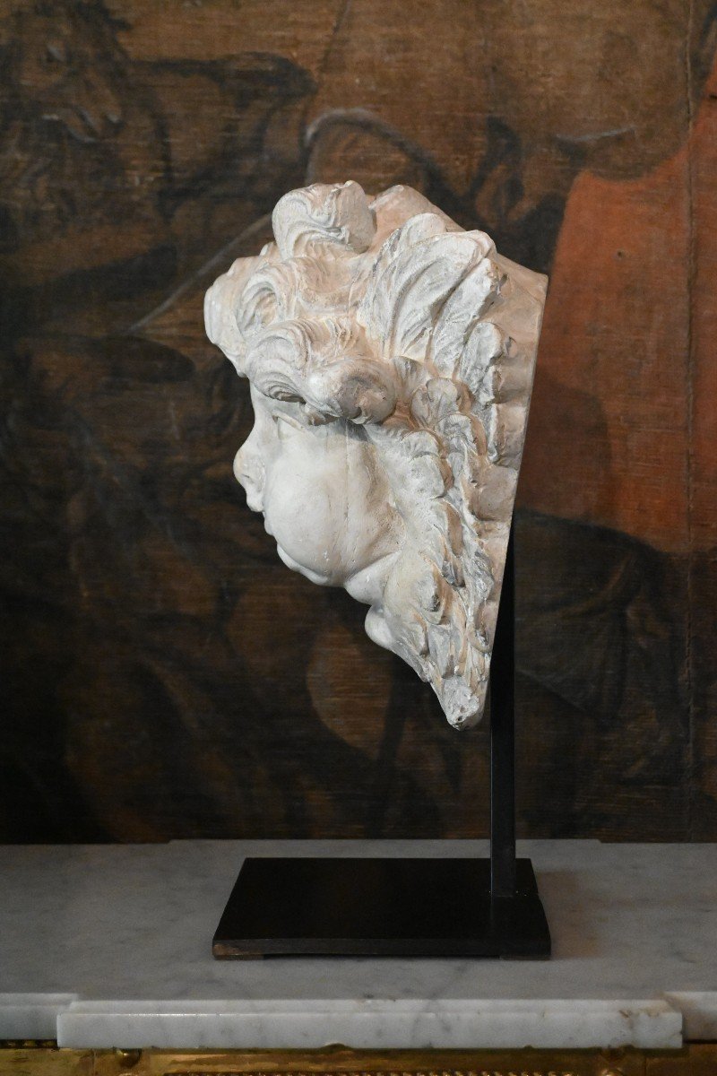 Plaster Angel Head, Early 20th Century Sculpture-photo-3