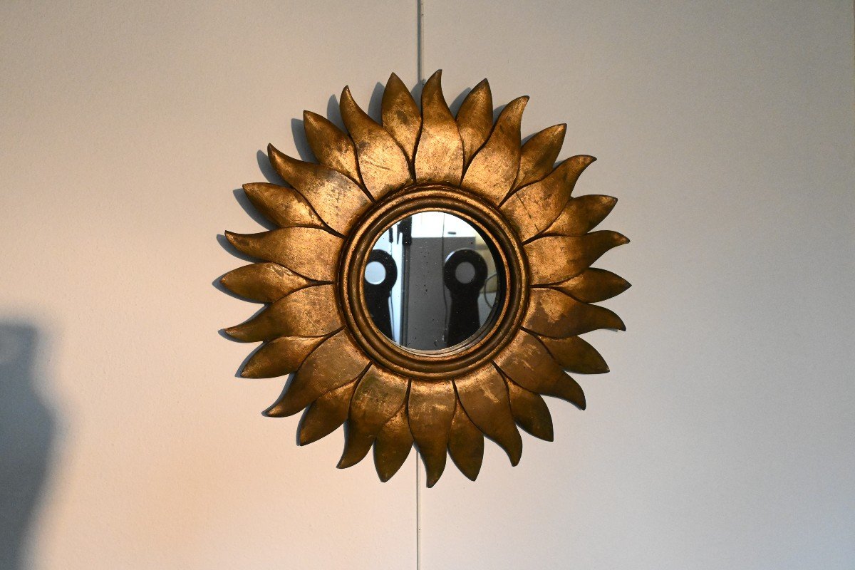 Miroir soleil Doré d'époque 1950-photo-4