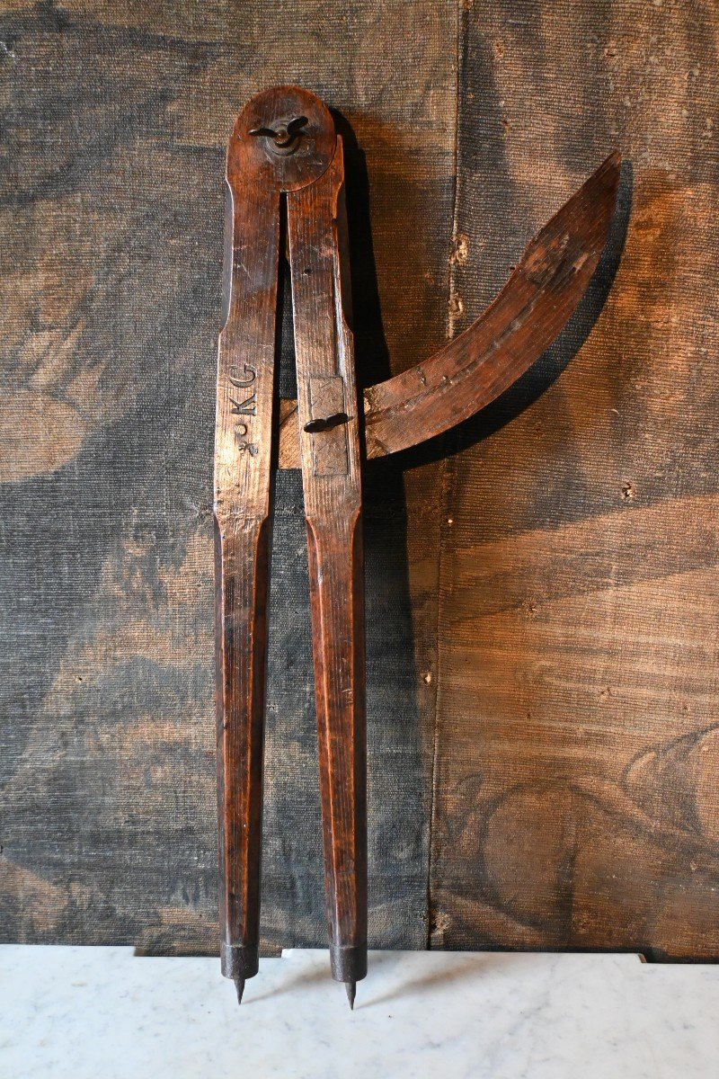 19th Century Wooden Carpenter's Compass-photo-2