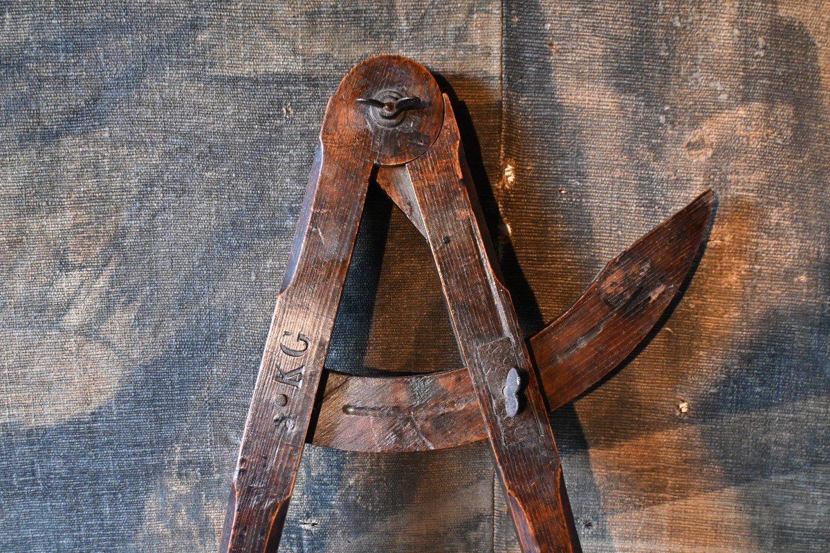 19th Century Wooden Carpenter's Compass-photo-3