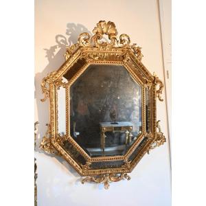 Grand Miroir bois Doré octogonal XIXème siècle 