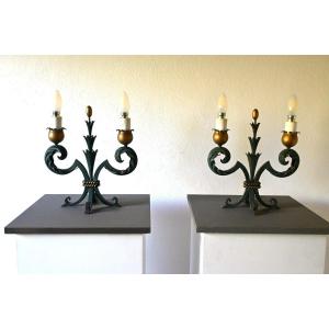 Pair Of Candlesticks In The Style Of Gilbert Poillerat, 1940s