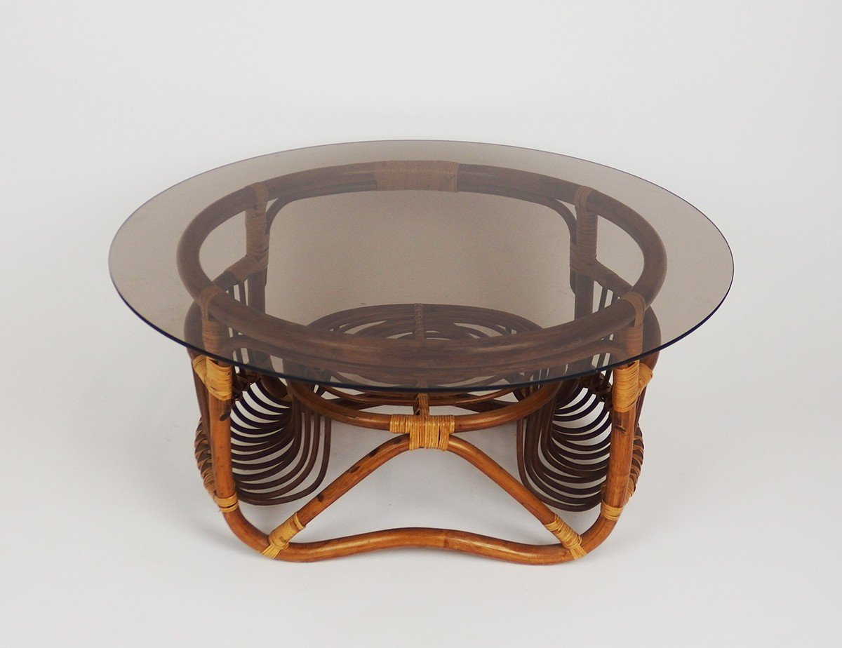 Rattan And Glass Coffee Table-photo-3