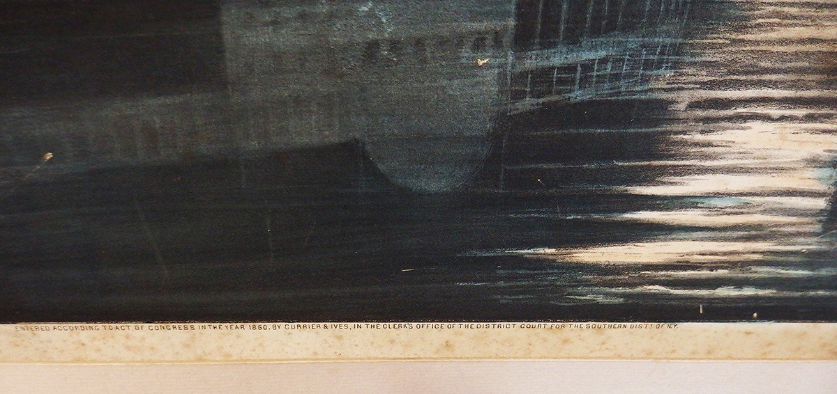 " Midnight Race On The Mississipi" A Lithograph By Frances Flora Bond Palmer-photo-4