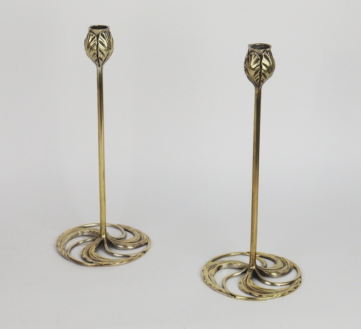 Pair Of Bronze Art Nouveau Candlestick Created By Abel Landry