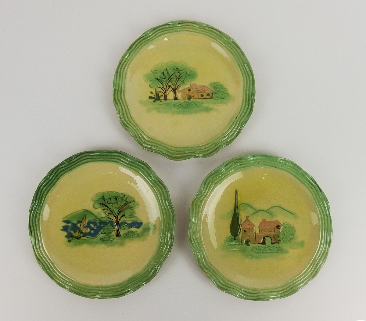 Set Of 6 Vallauris Cérenne Ceramic Dessert Plates And Dish.-photo-4