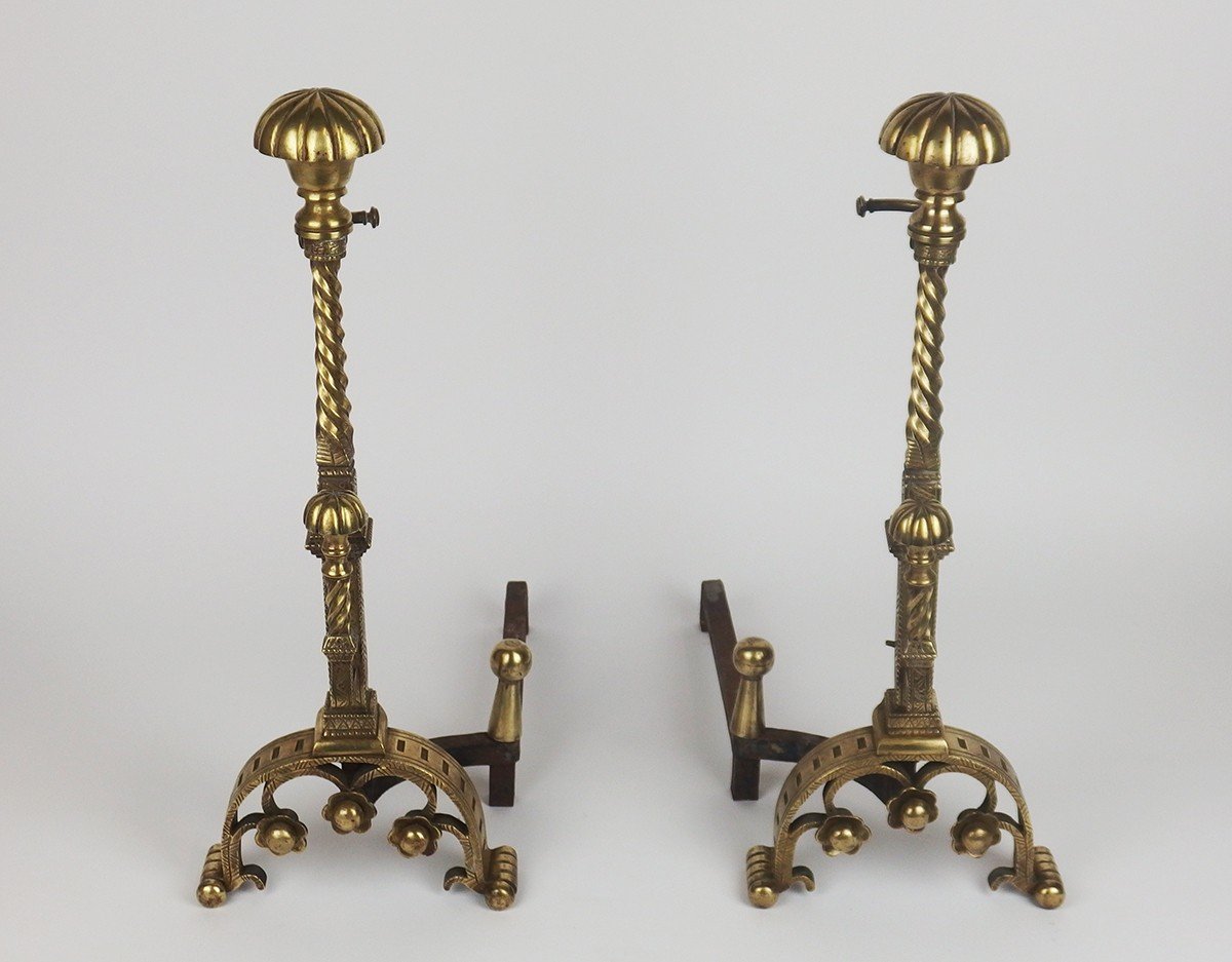 Pair Of Neo-gothic Bronze Andirons-photo-2