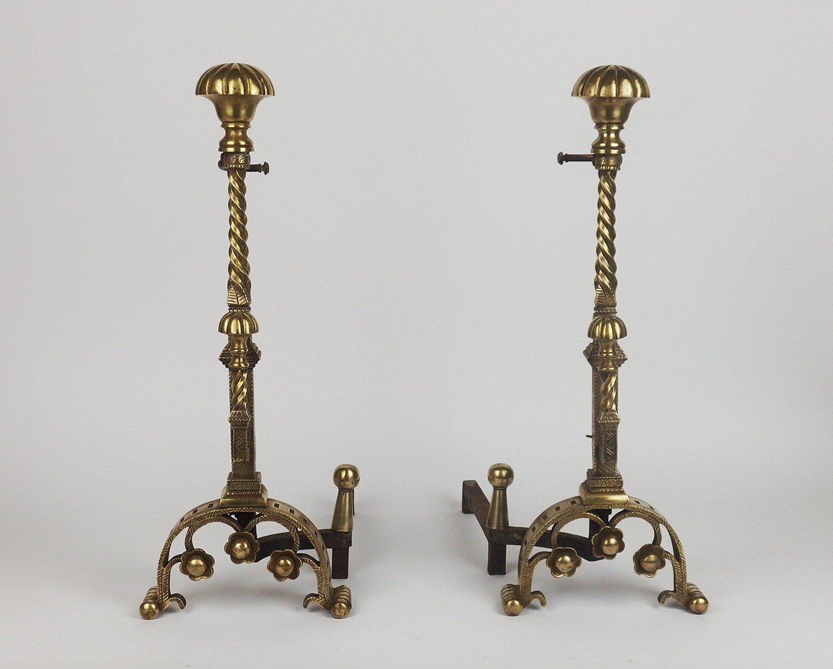 Pair Of Neo-gothic Bronze Andirons