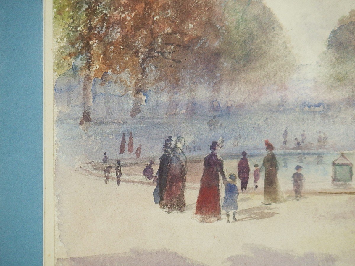 "basin In The Park" Watercolor By Léon Paul Mercier-photo-4