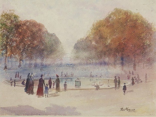 "basin In The Park" Watercolor By Léon Paul Mercier