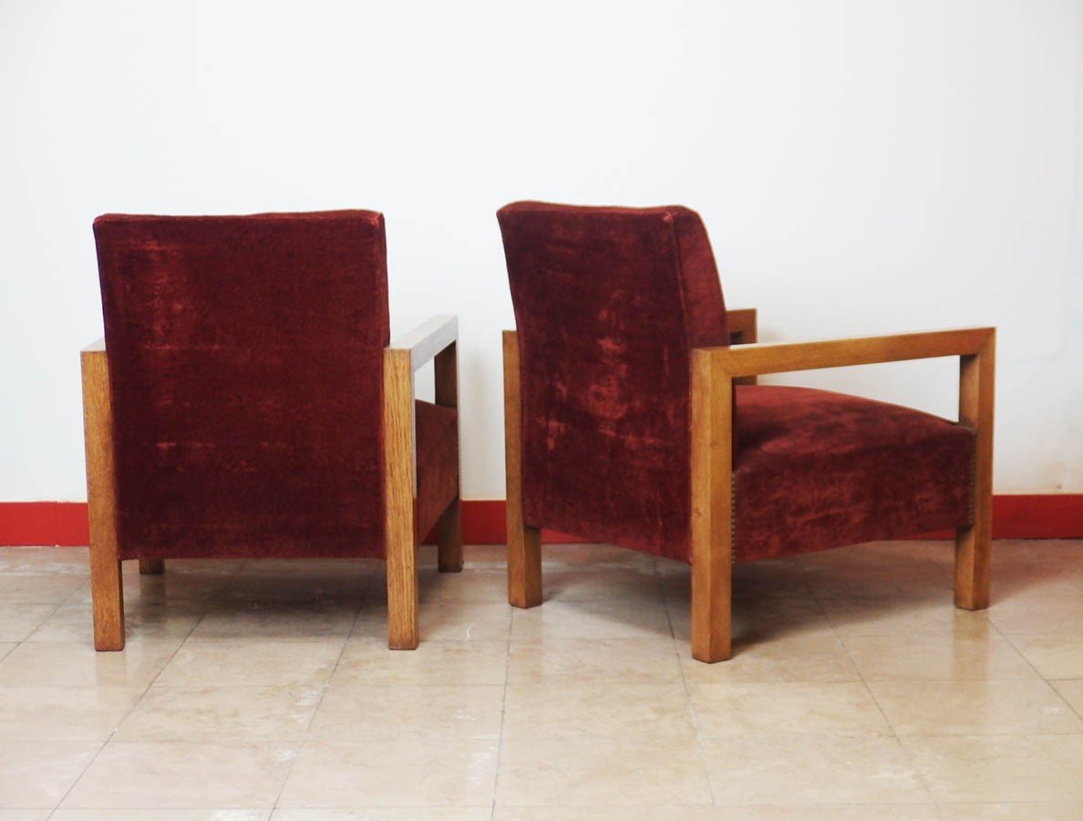 Pair Of Modernist Art Deco Oak Armchairs-photo-1