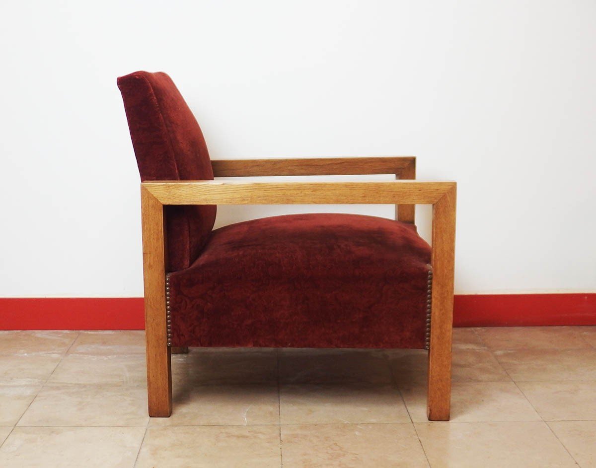 Pair Of Modernist Art Deco Oak Armchairs-photo-2