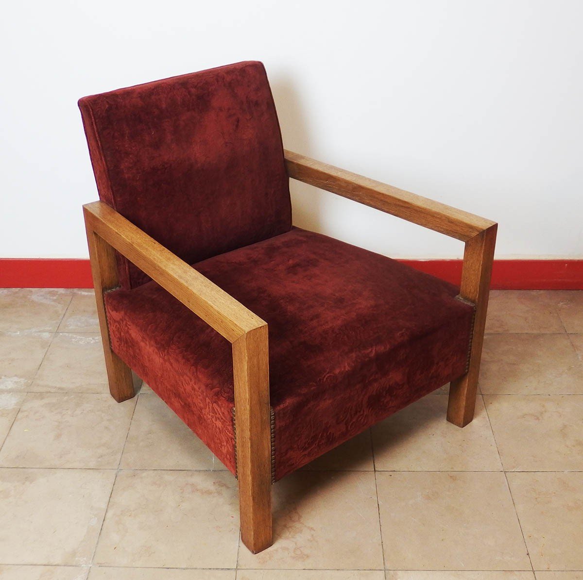 Pair Of Modernist Art Deco Oak Armchairs-photo-4