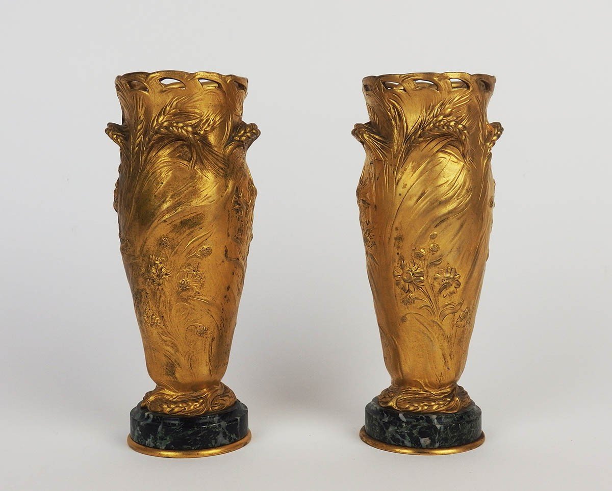 Pair Of Art Nouveau Vases By F Barbedienne-photo-3