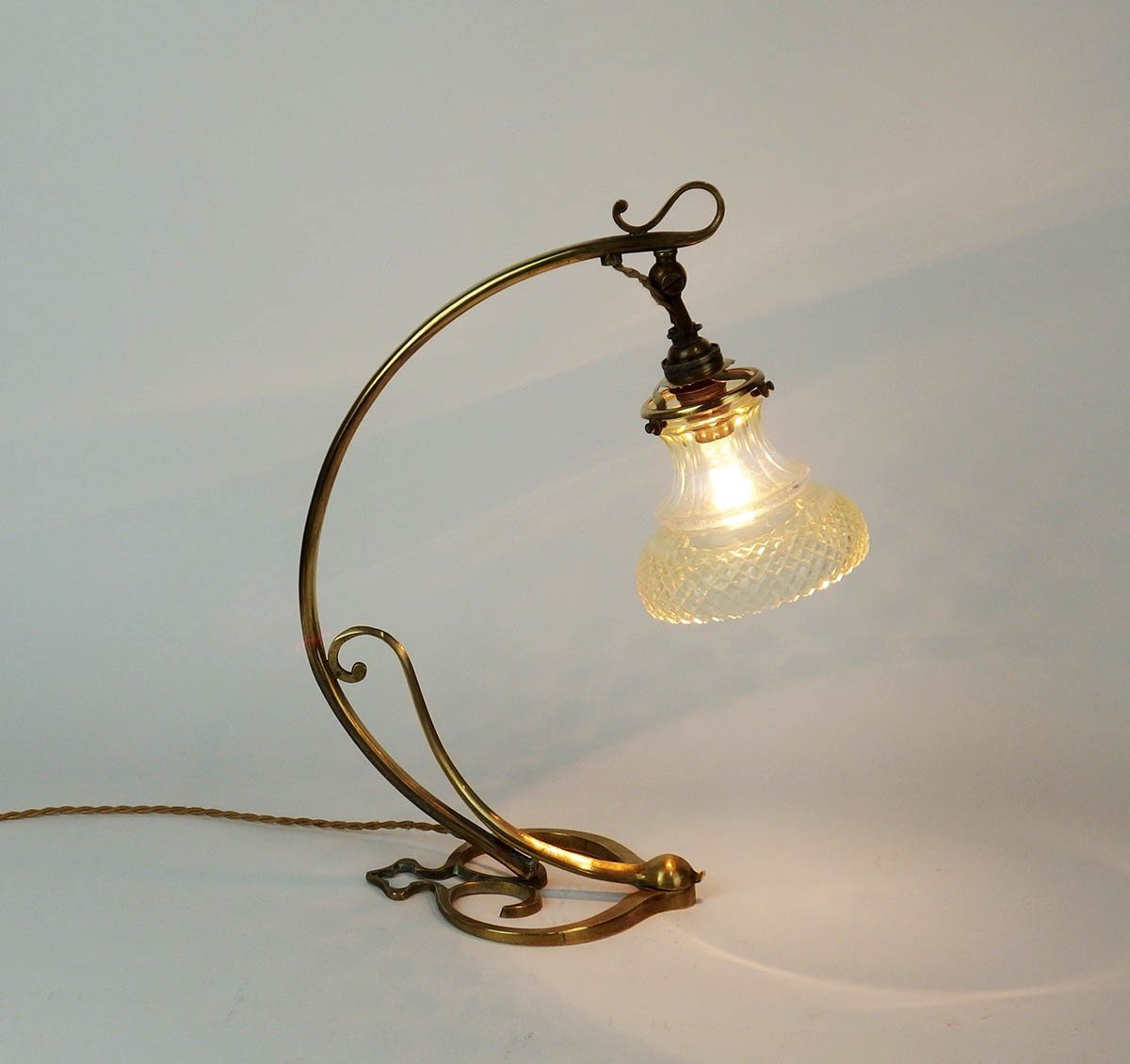 Lampe 1900 En Laiton Et Verre-photo-2