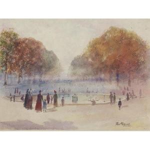 "basin In The Park" Watercolor By Léon Paul Mercier