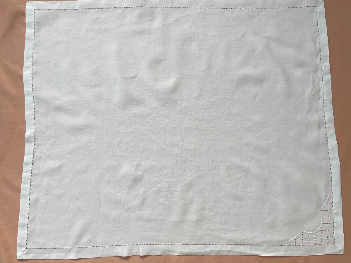 Set Of 11 Large Table Napkins In Linen Thread With Fine Hand Embroidery - Old Linen-photo-3