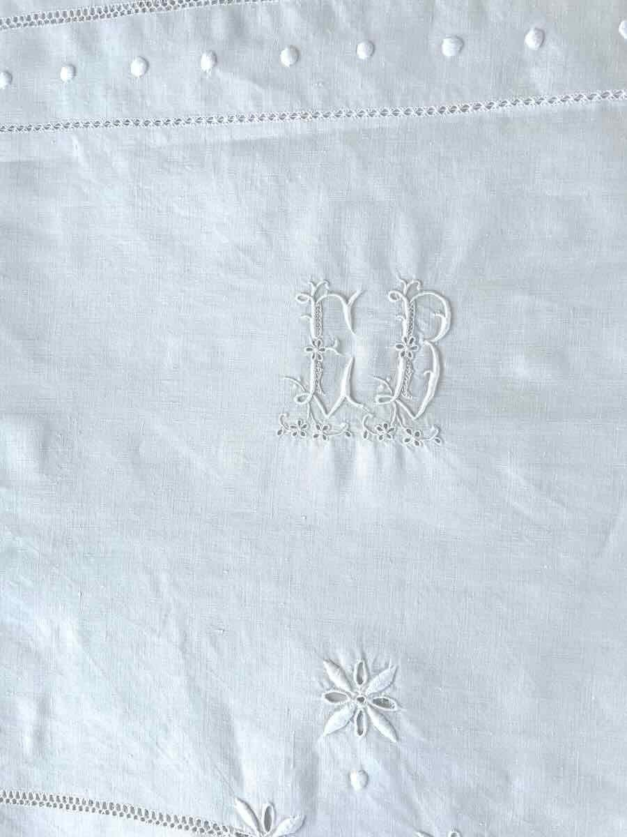 Table Service 12 Place Settings In Fine Linen, Drawn Thread Embroidery And Eb Monogram - Old Linen-photo-4