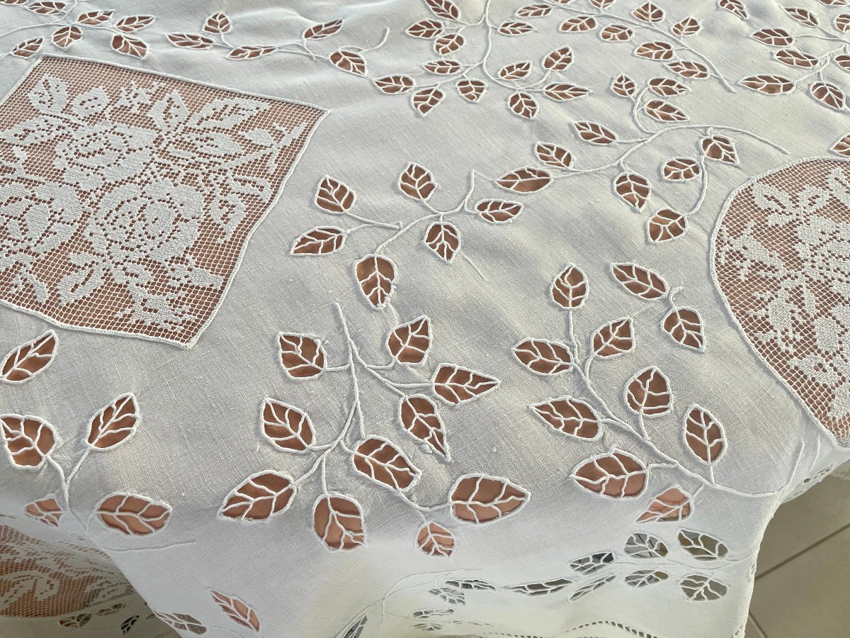 Wonderful Hand Embroidered Tablecloth With Impressive Embroidery On Fine Linen Canvas, Old Linen-photo-5