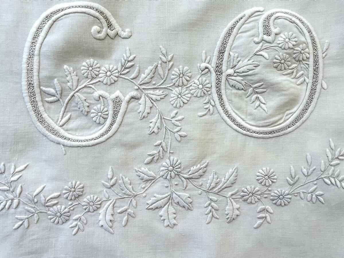 Somptueux Drap Avec Monogramme C0, Découverte Avec Dentelle Aux Fuseaux Et Au Crochet d'Art-photo-4