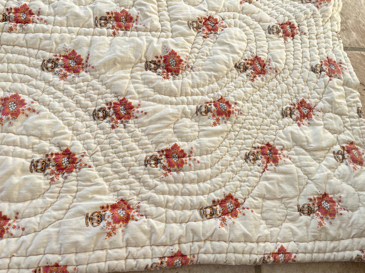 Quilted Boutis Blanket 19th Century, Napoleon III. Faces With Different Patterns - Antique Linen-photo-1