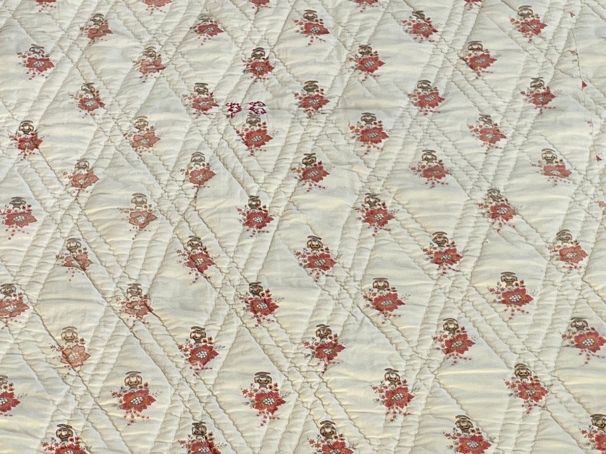 Quilted Boutis Blanket 19th Century, Napoleon III. Faces With Different Patterns - Antique Linen-photo-3