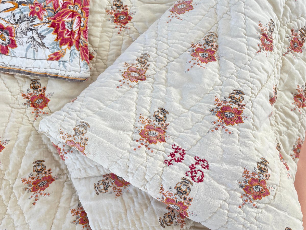 Quilted Boutis Blanket 19th Century, Napoleon III. Faces With Different Patterns - Antique Linen-photo-7