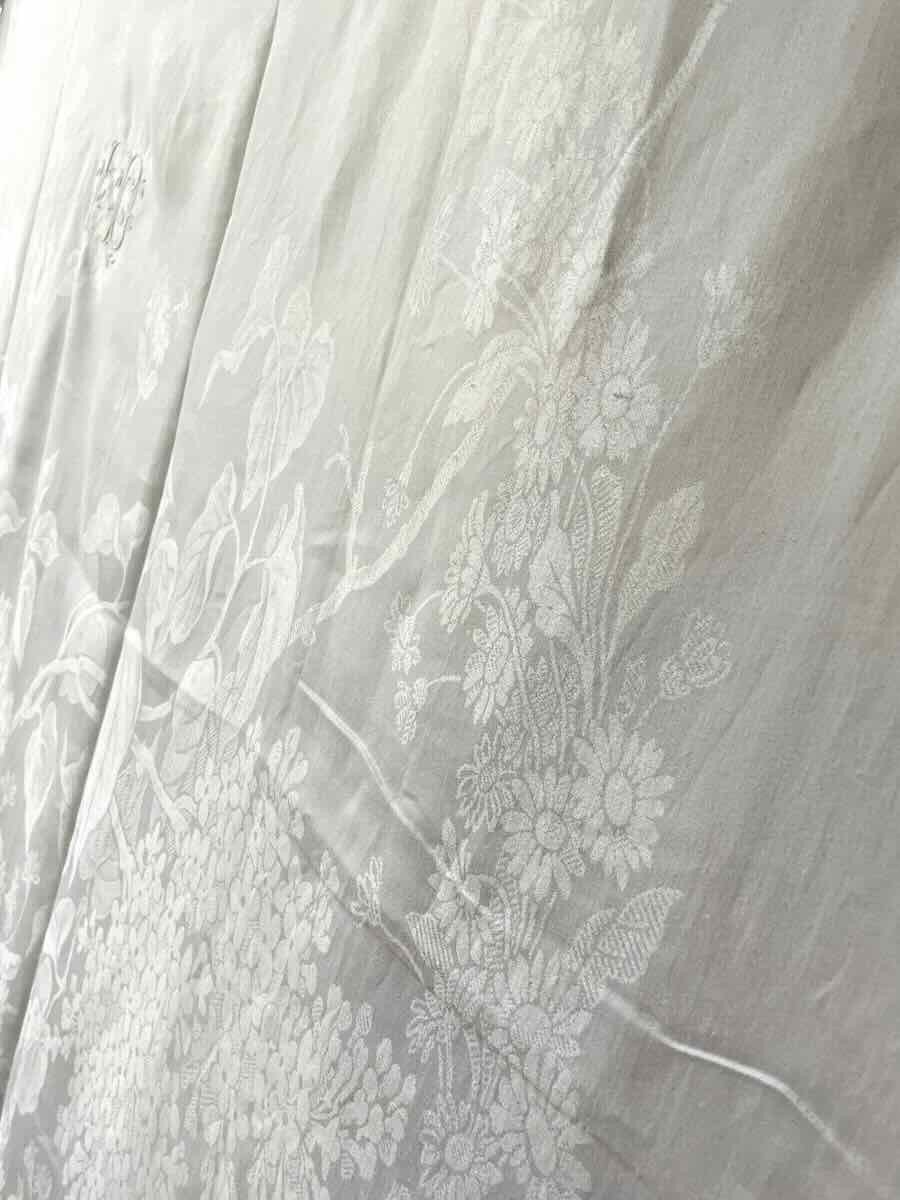 Grande Nappe Blanche En Damassé De Fil De Lin Avec Fleurs Et 2 Monogrammes Jd Linge Ancien-photo-4