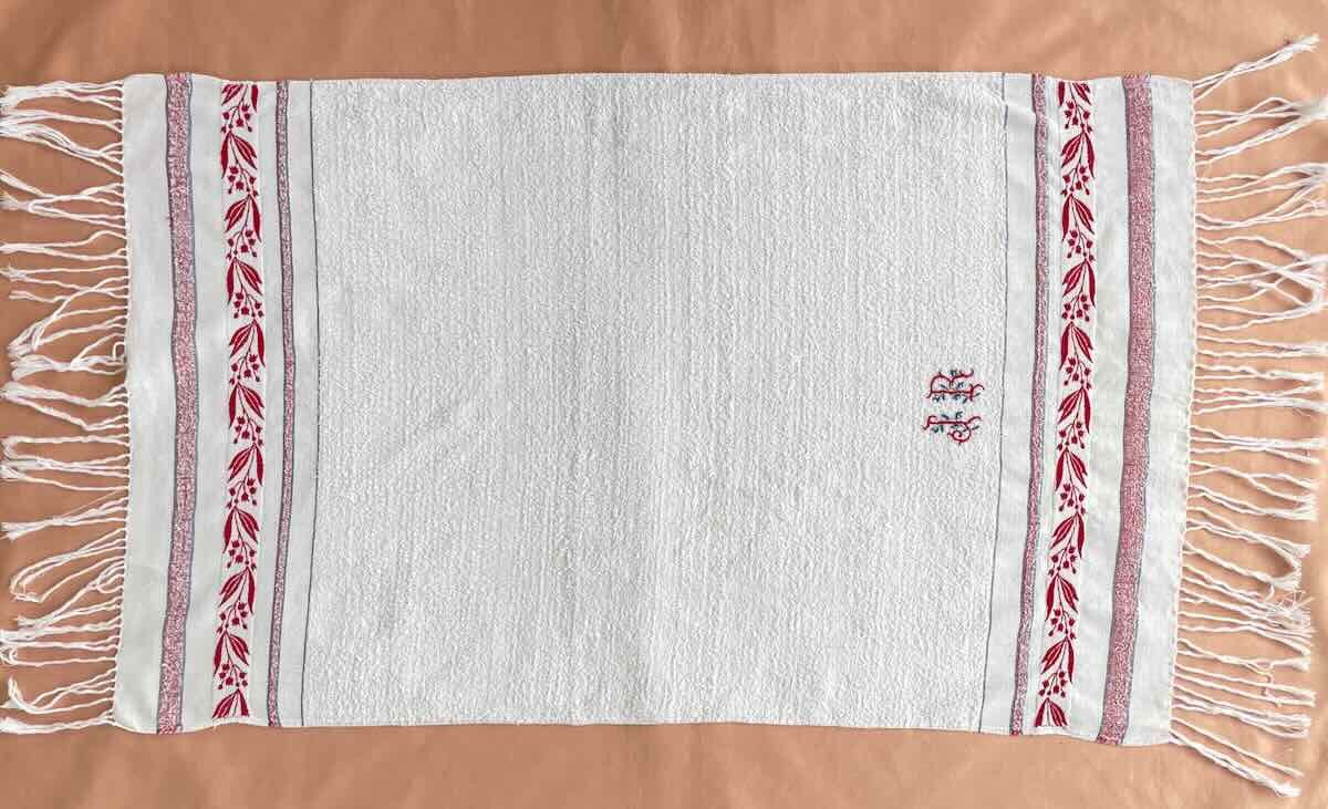 Rare Lot De 3 Serviettes De Toilette éponge, Grande Frise Couleur, Napoléon III-linge Ancien-photo-2