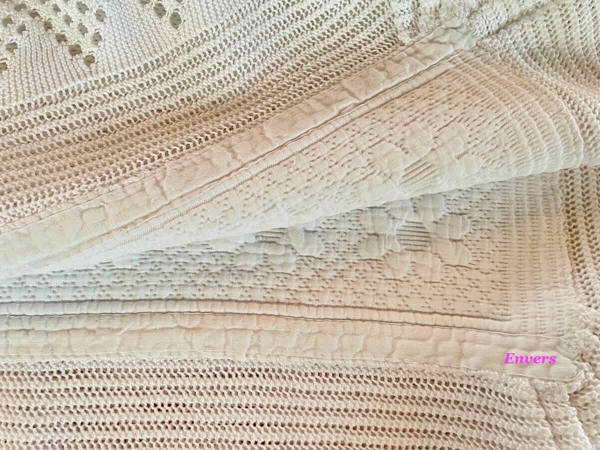 Marseille Piqué Blanket, Beautiful Relief With Needle Lace - Antique Linen-photo-5