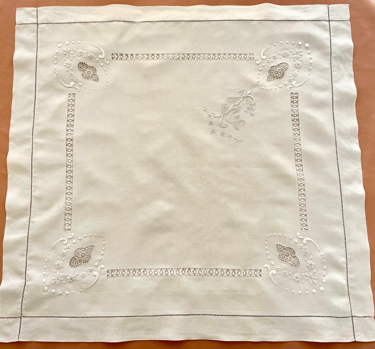 Wonderful Pair Of Pillowcases, Fine Linen With Sumptuous Embroidery And Mono Fc- Antique Linen-photo-2