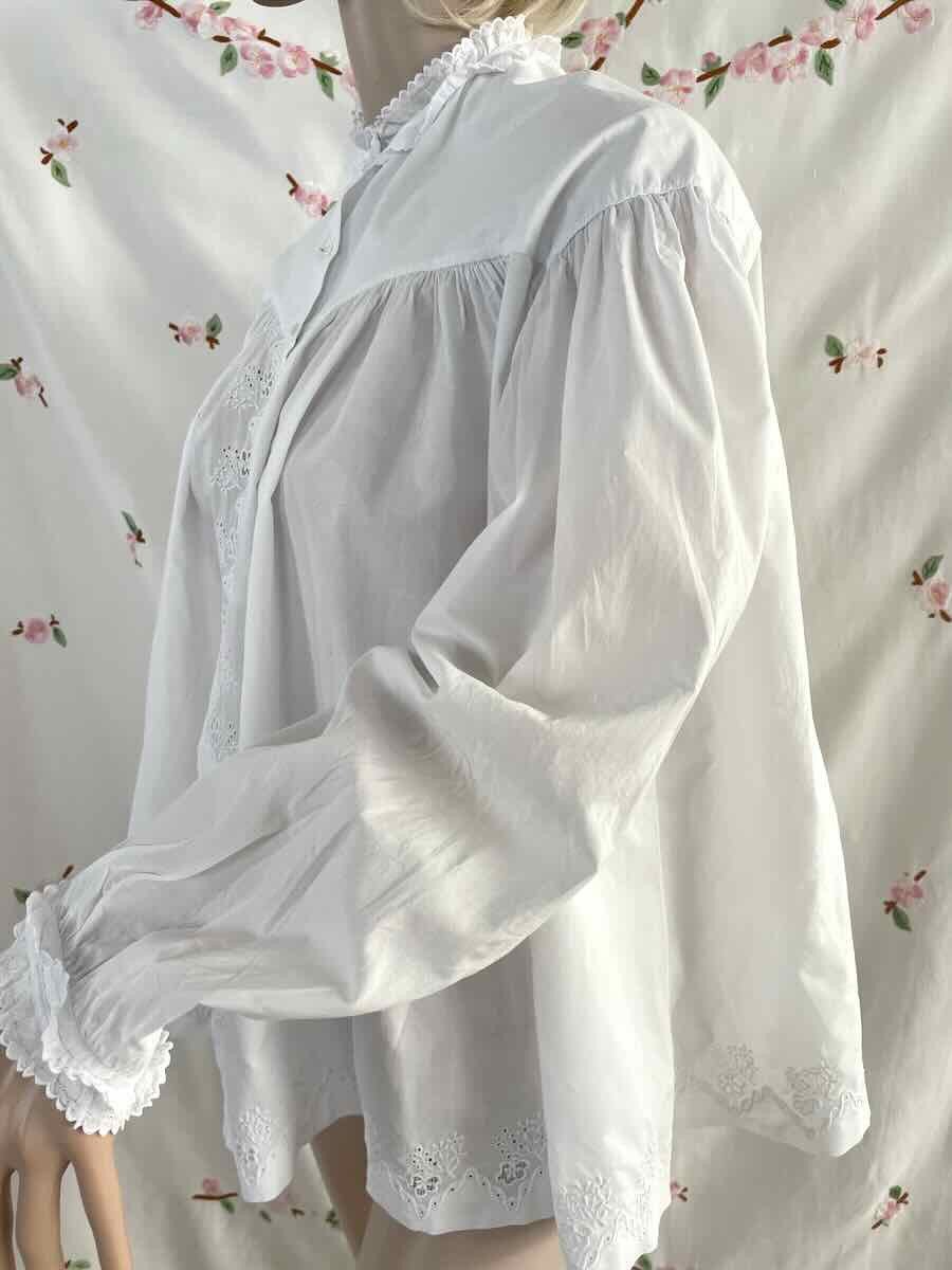 Morning Blouse With Sumptuous Hand Embroidery On Linen Canvas - Antique Linen-photo-4