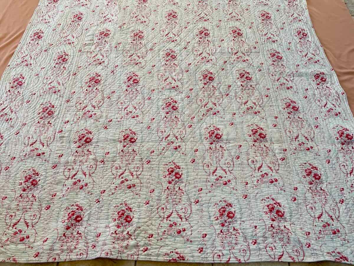 Large Quilted Blanket, Double Sided: Bird, Flower And Stripe Patterns_ Antique Linen-photo-4