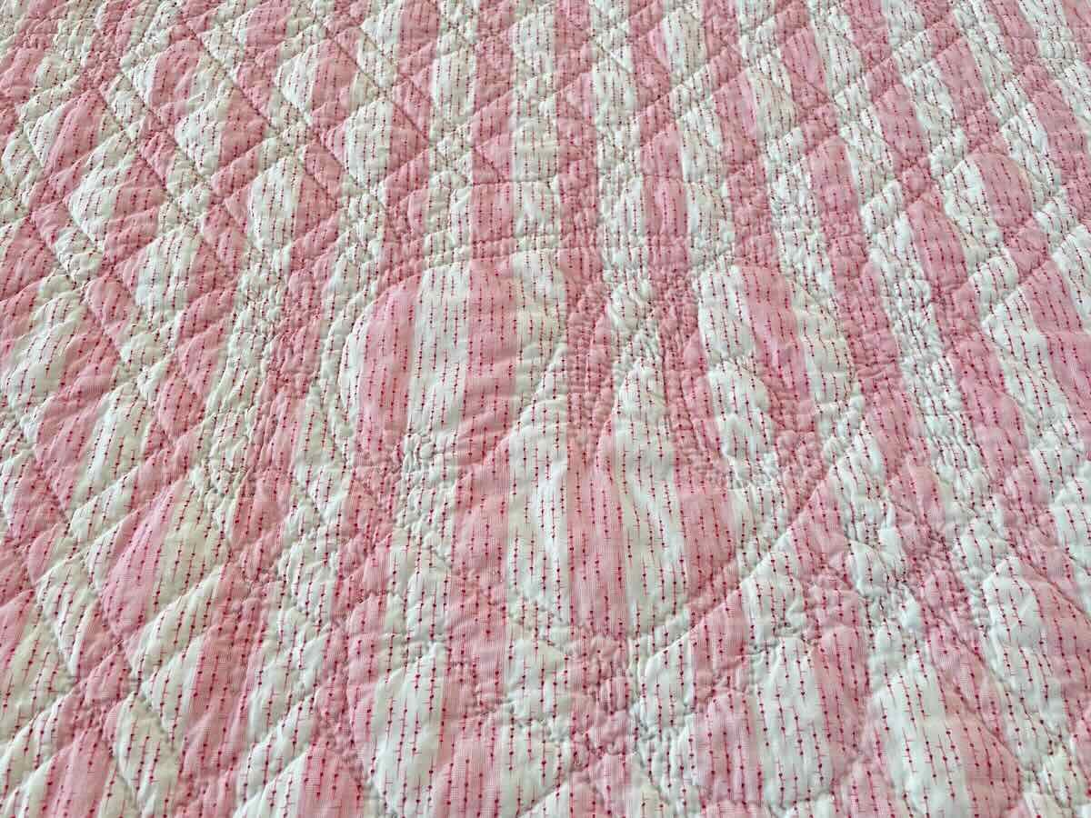 Large Quilted Blanket, Double Sided: Bird, Flower And Stripe Patterns_ Antique Linen-photo-2