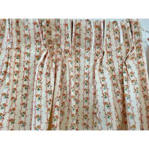 Pair Of Lined Hanging Curtains, Decor Edited By Pierre Frey Beige Background Fine Floral Patterns.