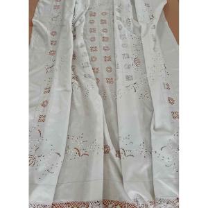 Dessus De Lit, tenture Avec bellle Broderie à La Main, Dentelle Sur Toile Lin Fin -  Linge Ancien