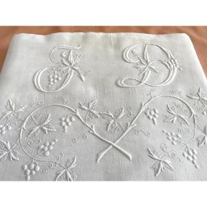 Large Fine Linen Sheet, Hand Embroidery With Superb Jd Monogram 