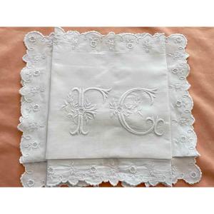 Sumptuous Fc Pillowcase Scalloped In Linen Thread And Hand Embroidery - Antique Linen