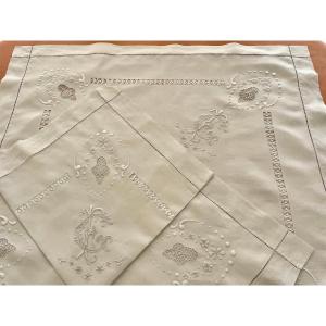 Wonderful Pair Of Pillowcases, Fine Linen With Sumptuous Embroidery And Mono Fc- Antique Linen