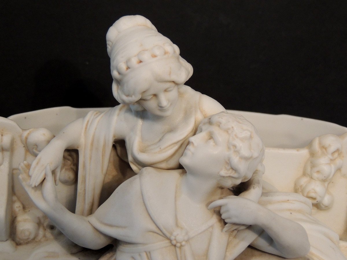 Biscuit, Porcelain, Scene Of A Young Couple In Love On A Bench, Napoleon III, 19th-photo-4