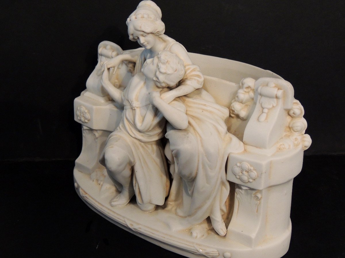 Biscuit, Porcelain, Scene Of A Young Couple In Love On A Bench, Napoleon III, 19th-photo-3