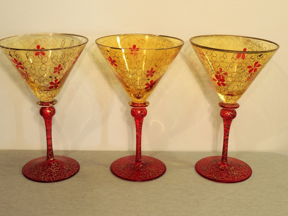 Blown Glasses, 3 Murano Glasses, Italy Glassware In Venice, 20th Century-photo-2