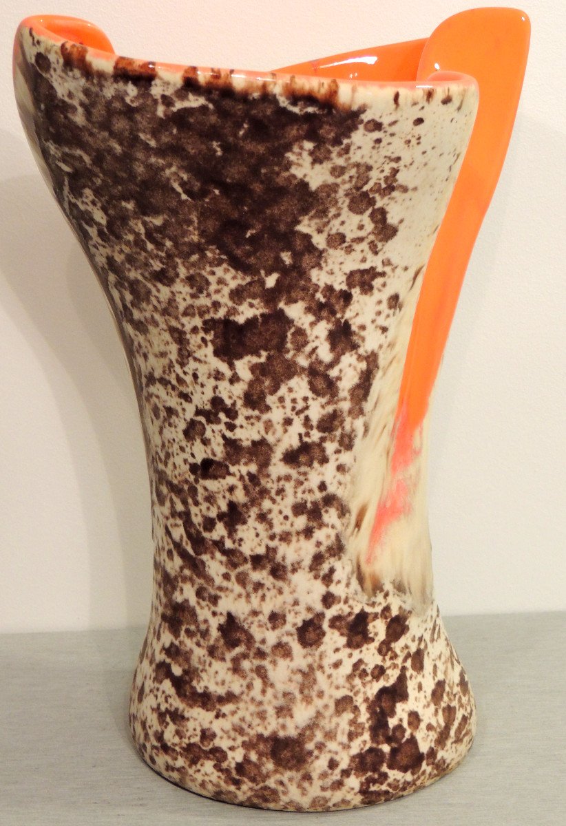 Max Idlas, Ceramic Vase, Free-form Vase, Orange Glaze, From The 70s, 20th-photo-4