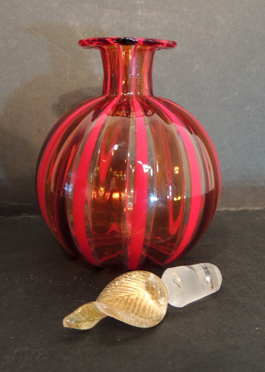 Perfume Bottle, Colored Blown Bottle, Ateliers De Murano Glassware, 80s, 20th-photo-3